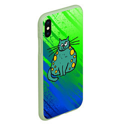 Чехол iPhone XS Max матовый Прикольный зеленый кот, цвет: 3D-салатовый — фото 2