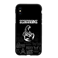 Чехол iPhone XS Max матовый Scorpions логотипы рок групп