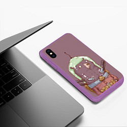Чехол iPhone XS Max матовый Медведь в скафандре, цвет: 3D-фиолетовый — фото 2