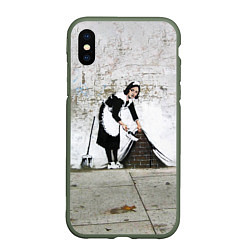 Чехол iPhone XS Max матовый Banksy - Бэнкси уборщица, цвет: 3D-темно-зеленый