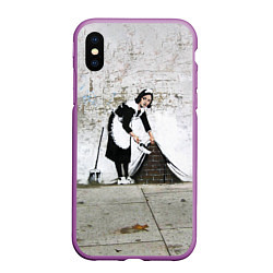 Чехол iPhone XS Max матовый Banksy - Бэнкси уборщица, цвет: 3D-фиолетовый