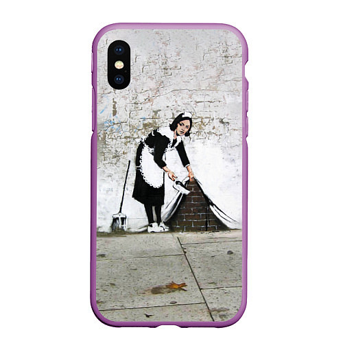 Чехол iPhone XS Max матовый Banksy - Бэнкси уборщица / 3D-Фиолетовый – фото 1