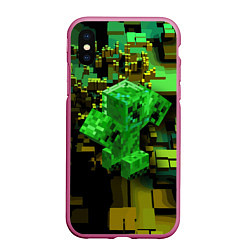 Чехол iPhone XS Max матовый Minecraft Creeper Mob, цвет: 3D-малиновый