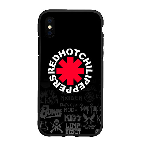 Чехол iPhone XS Max матовый Red Hot Chili Peppers Логотипы рок групп / 3D-Черный – фото 1