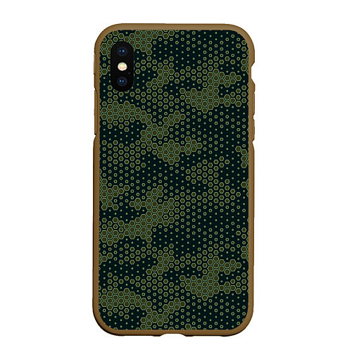 Чехол iPhone XS Max матовый Абстрактный геометрический зеленый камуфляж / 3D-Коричневый – фото 1