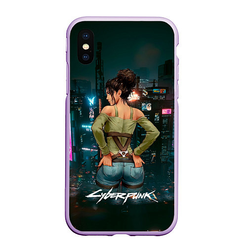 Чехол iPhone XS Max матовый Panam Панам Cyberpunk2077 / 3D-Сиреневый – фото 1