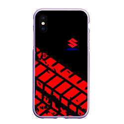 Чехол iPhone XS Max матовый SUZUKI следы шин, цвет: 3D-светло-сиреневый