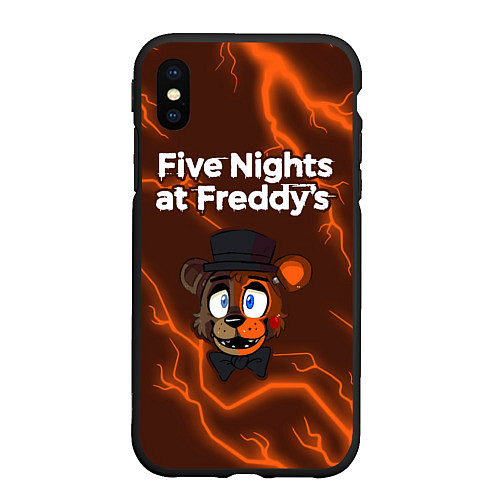 Чехол iPhone XS Max матовый FNAF - ФРЕДДИ - Молнии / 3D-Черный – фото 1