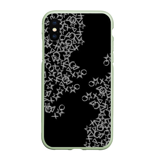 Чехол iPhone XS Max матовый Абстракция ,серебряный геометрический узор / 3D-Салатовый – фото 1