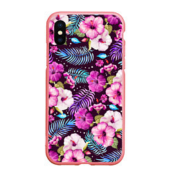 Чехол iPhone XS Max матовый Цветочный Паттерн Flowers and leaves