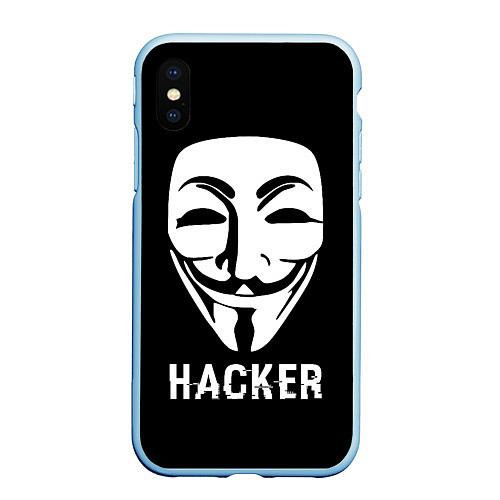 Чехол iPhone XS Max матовый HACKER Маска V / 3D-Голубой – фото 1