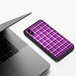 Чехол iPhone XS Max матовый Неоновый узор в клетку Светящиеся квадраты, сетка, цвет: 3D-черный — фото 2