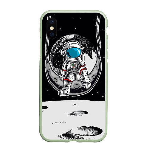 Чехол iPhone XS Max матовый Космонавт на луне / 3D-Салатовый – фото 1