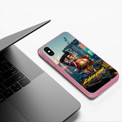 Чехол iPhone XS Max матовый Panam Cyberpunk2077 18, цвет: 3D-малиновый — фото 2