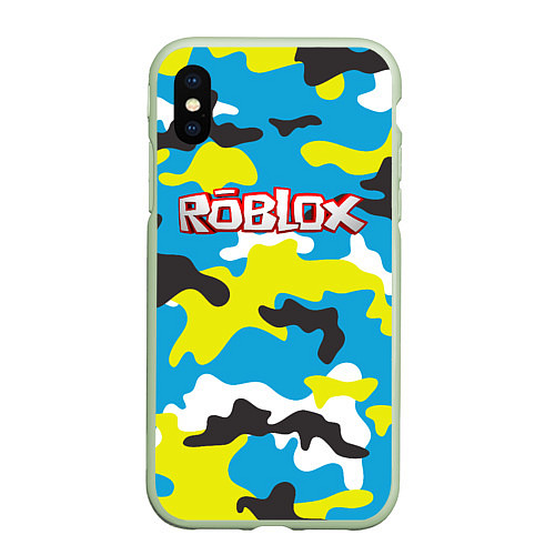 Чехол iPhone XS Max матовый Roblox Камуфляж Небесно-Синий / 3D-Салатовый – фото 1