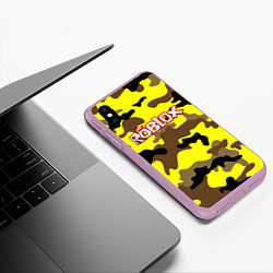 Чехол iPhone XS Max матовый Roblox Камуфляж Жёлто-Коричневый, цвет: 3D-сиреневый — фото 2