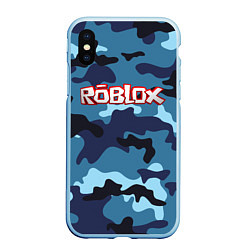 Чехол iPhone XS Max матовый Roblox Камуфляж Тёмно-Синий, цвет: 3D-голубой