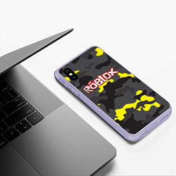 Чехол iPhone XS Max матовый Roblox Камуфляж Жёлто-Серый, цвет: 3D-светло-сиреневый — фото 2
