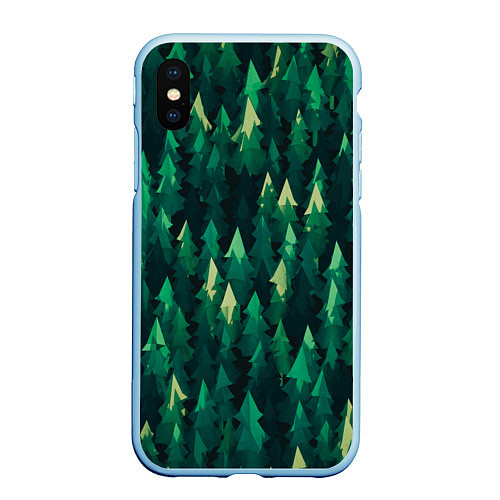 Чехол iPhone XS Max матовый Еловый лес spruce forest / 3D-Голубой – фото 1