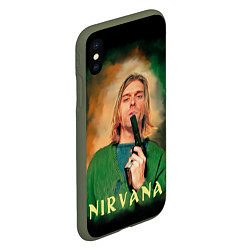 Чехол iPhone XS Max матовый Nirvana - Kurt Cobain with a gun, цвет: 3D-темно-зеленый — фото 2