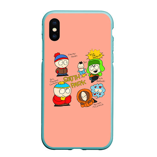 Чехол iPhone XS Max матовый Южный парк персонажи South Park / 3D-Мятный – фото 1