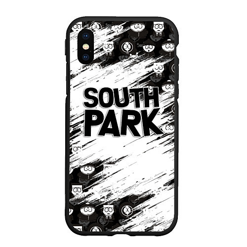 Чехол iPhone XS Max матовый Южный парк - персонажи и логотип South Park / 3D-Черный – фото 1