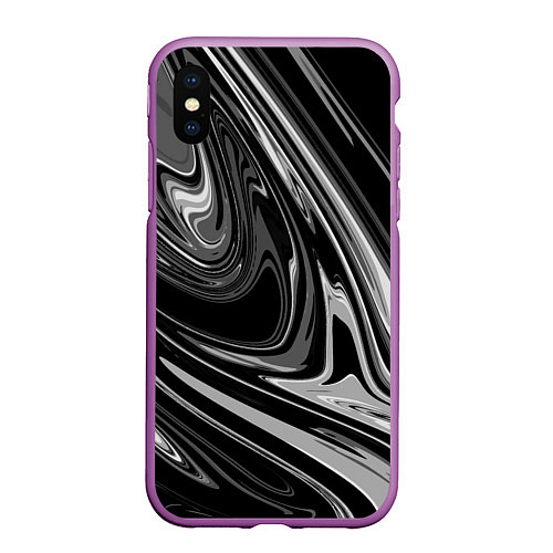Чехол iPhone XS Max матовый Черно-белый мрамор / 3D-Фиолетовый – фото 1