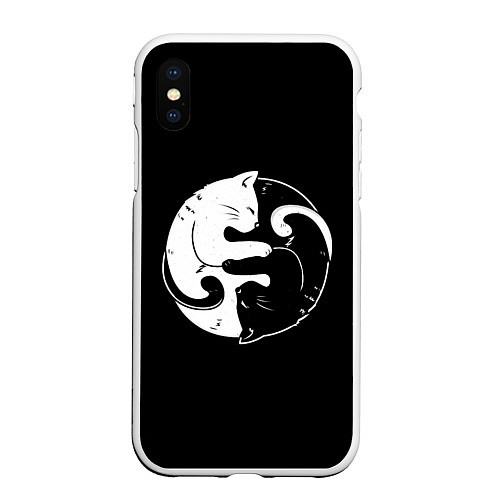 Чехол iPhone XS Max матовый Инь Янь - котики cat / 3D-Белый – фото 1