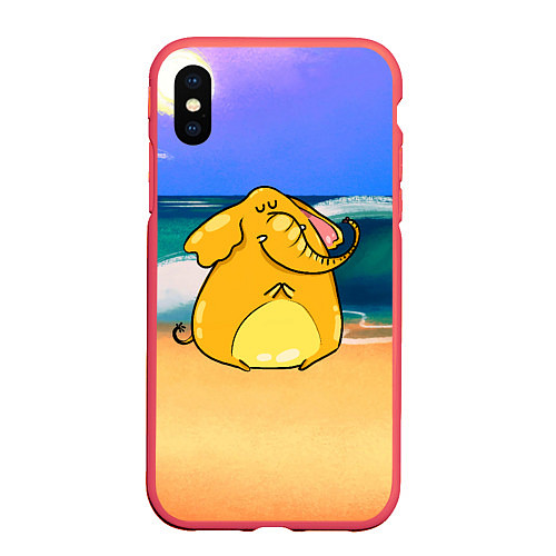 Чехол iPhone XS Max матовый Желтый слон / 3D-Красный – фото 1
