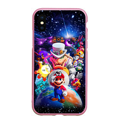 Чехол iPhone XS Max матовый Super Mario Odyssey Space Video game, цвет: 3D-розовый