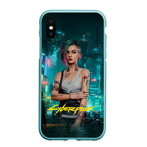 Чехол iPhone XS Max матовый Judy Cyberpunk 2077 / 3D-Мятный – фото 1