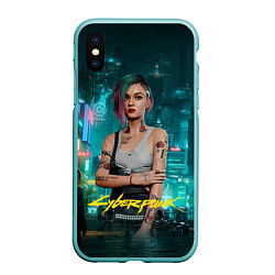 Чехол iPhone XS Max матовый Judy Cyberpunk 2077, цвет: 3D-мятный