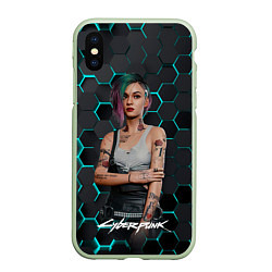 Чехол iPhone XS Max матовый Cyberpunk2077 Джуди, цвет: 3D-салатовый