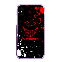 Чехол iPhone XS Max матовый Disturbed брызги красок, цвет: 3D-сиреневый