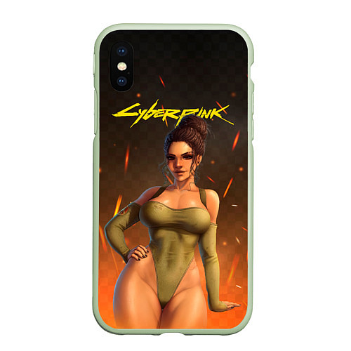 Чехол iPhone XS Max матовый Панам Cyberpunk 2077 / 3D-Салатовый – фото 1