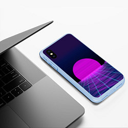 Чехол iPhone XS Max матовый Закат розового солнца Vaporwave Психоделика, цвет: 3D-голубой — фото 2