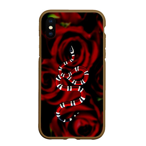 Чехол iPhone XS Max матовый Змея в Цветах Розы Snake Rose / 3D-Коричневый – фото 1