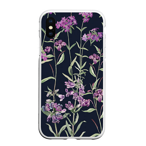 Чехол iPhone XS Max матовый Цветы Фиолетовые / 3D-Белый – фото 1
