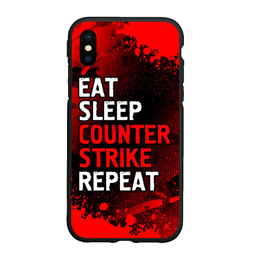 Чехол iPhone XS Max матовый Eat Sleep Counter Strike Repeat Брызги / 3D-Черный – фото 1