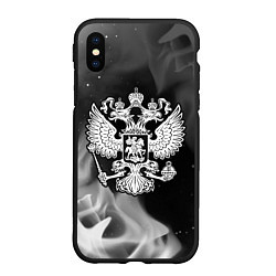 Чехол iPhone XS Max матовый RUSSIA - ГЕРБ - Огонь, цвет: 3D-черный