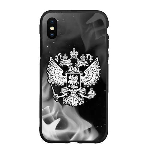 Чехол iPhone XS Max матовый RUSSIA - ГЕРБ - Огонь / 3D-Черный – фото 1