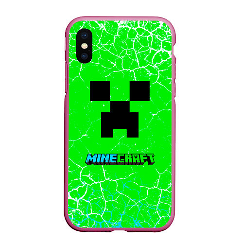 Чехол iPhone XS Max матовый Minecraft зеленый фон / 3D-Малиновый – фото 1