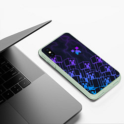 Чехол iPhone XS Max матовый Minecraft CREEPER NEON, цвет: 3D-салатовый — фото 2