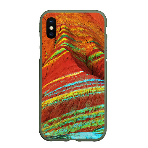 Чехол iPhone XS Max матовый Знаменитые разноцветные горы Китай / 3D-Темно-зеленый – фото 1