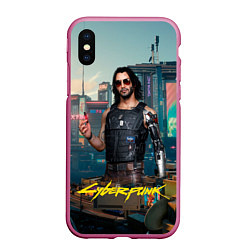 Чехол iPhone XS Max матовый Vi Cyberpunk2077, цвет: 3D-малиновый