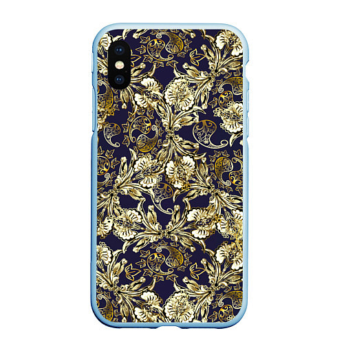 Чехол iPhone XS Max матовый Узоры и листья / 3D-Голубой – фото 1