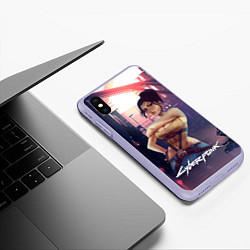 Чехол iPhone XS Max матовый Панам рисунок Cyberpunk2077, цвет: 3D-светло-сиреневый — фото 2