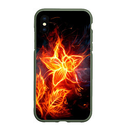 Чехол iPhone XS Max матовый Flower Neon Fashion 2035 Flame, цвет: 3D-темно-зеленый