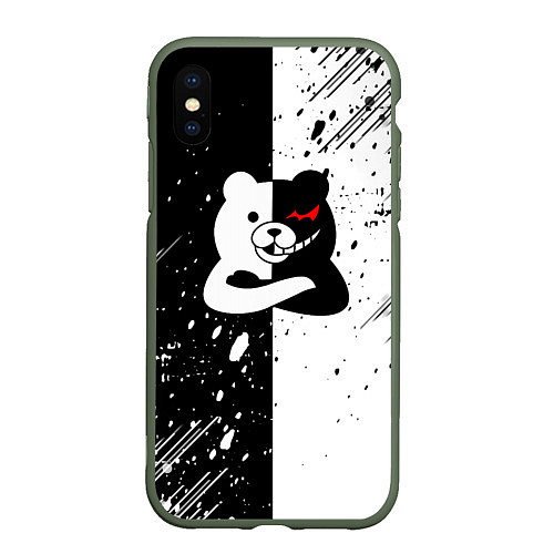 Чехол iPhone XS Max матовый Monokuma брызги / 3D-Темно-зеленый – фото 1