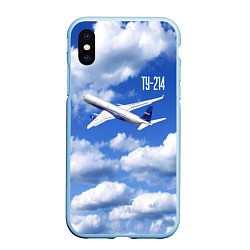 Чехол iPhone XS Max матовый Самолет Ту-214, цвет: 3D-голубой